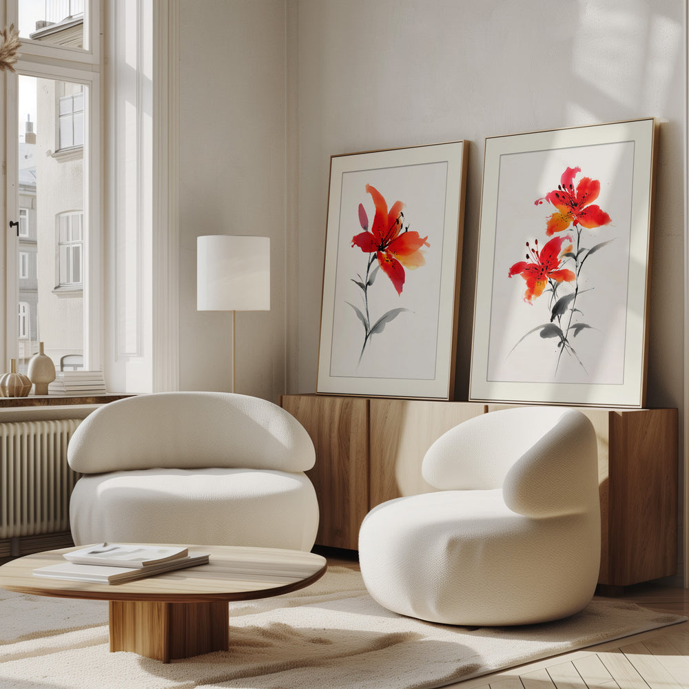Red Lily Wall Art Prints Set of 2