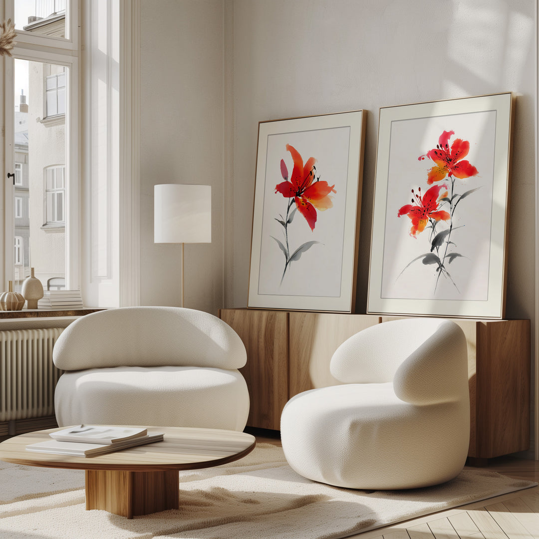 Red Lily Wall Art Prints Set of 2