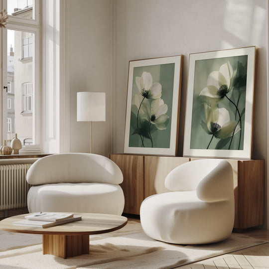 Cream Flower Wall Art Prints Set of