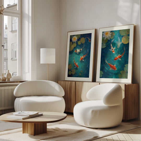 Koi Fish Pond Wall Art Prints Set of 2