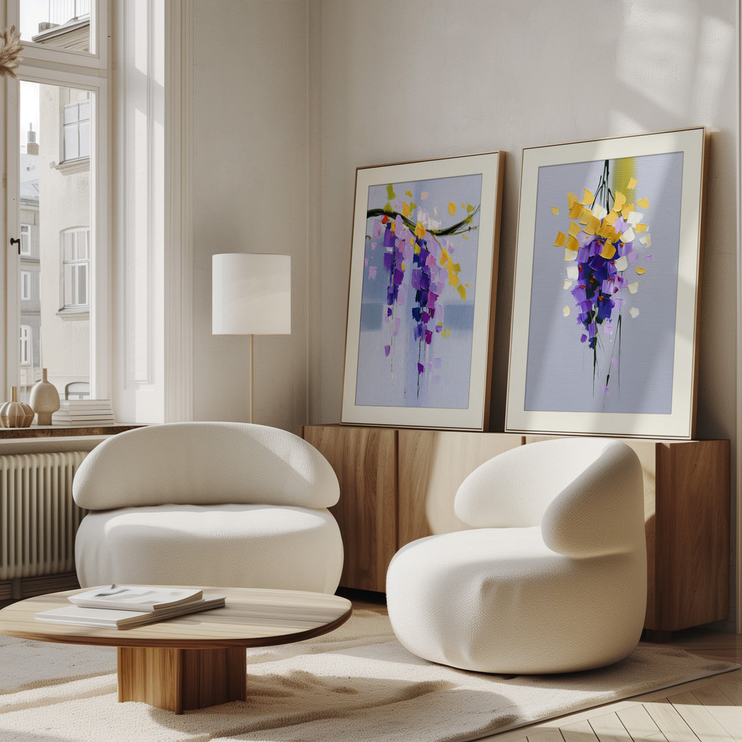 Purple Yellow Abstract Floral Wall Art Prints