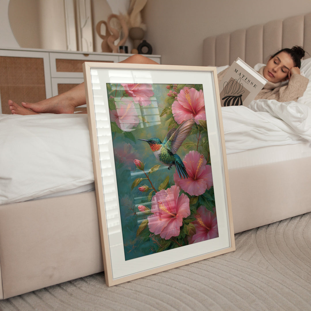 Hummingbird Floral Wall Art Print