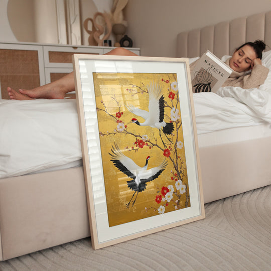 Red Crowned Crane with Plum Blossoms