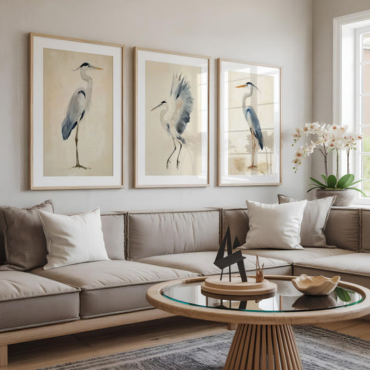 Heron Wall Art Prints Set of 3