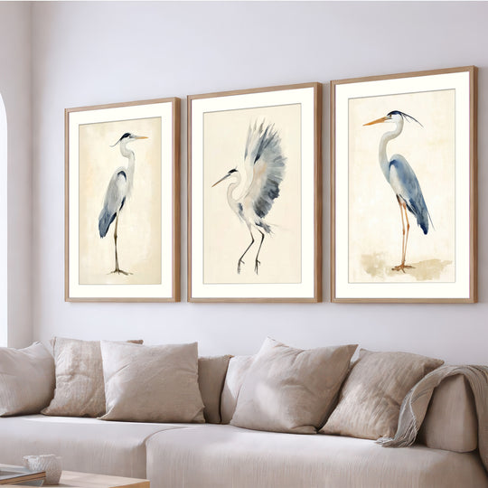 Heron Wall Art Prints Set of 3