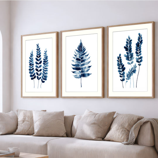 Blue Botanical Wall Art Prints Set of 3