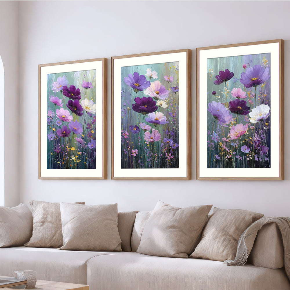 Purple Floral Wall Art Prints Set of 3