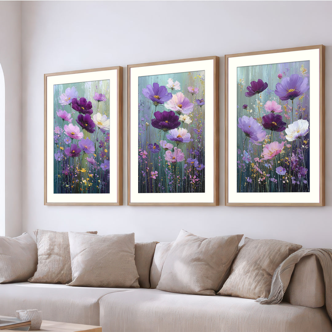 Purple Floral Wall Art Prints Set of 3