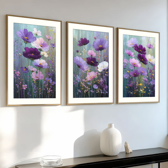 Purple Floral Wall Art Prints Set of 3