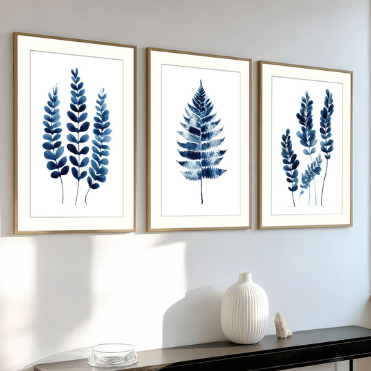 Blue Botanical Wall Art Prints Set of 3