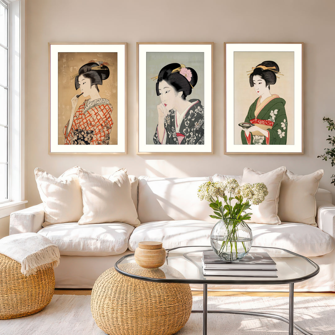 Japanese Geisha Art Prints Set of 3