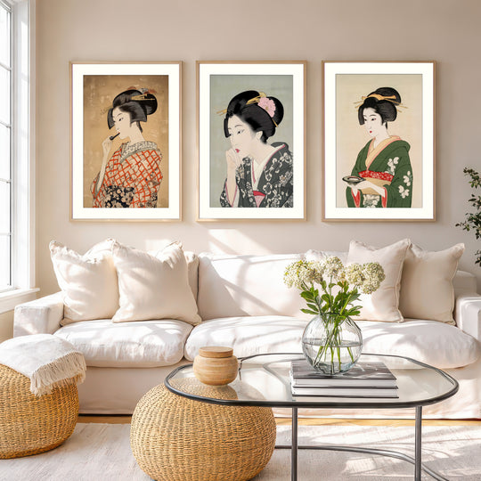 Japanese Geisha Art Prints Set of 3