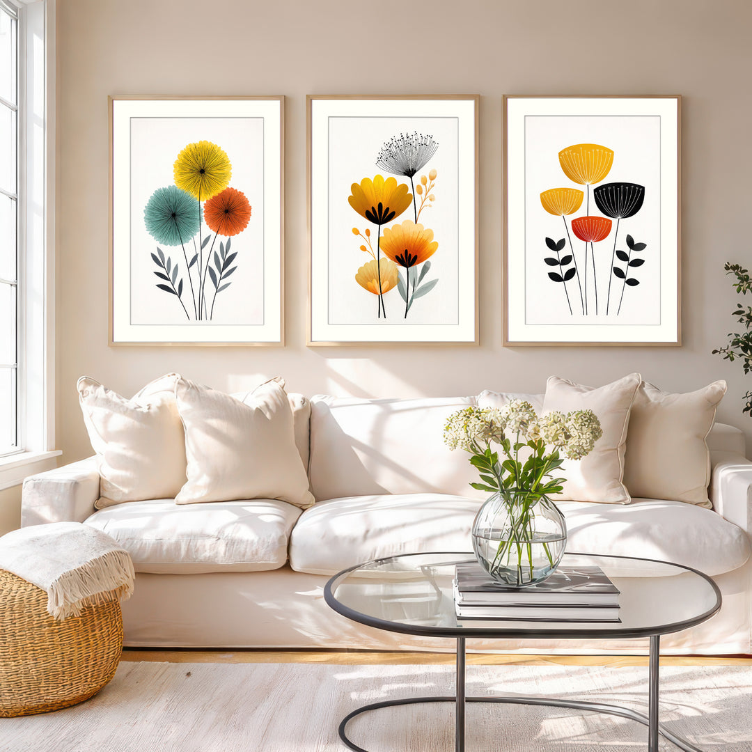 Modern Floral Wall Art Prints Set of 3