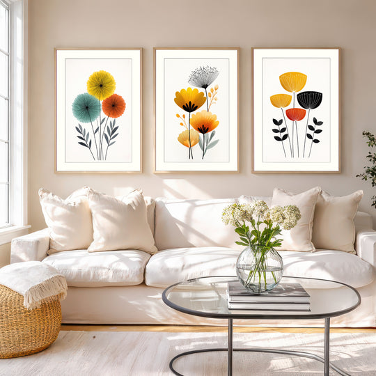 Modern Floral Wall Art Prints Set of 3