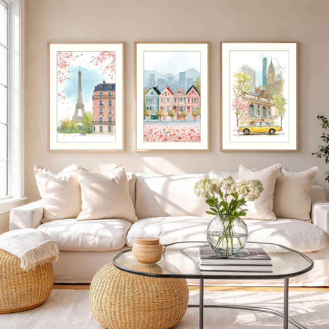 City travel wall art prints set of 3