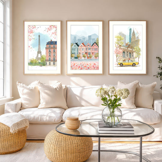 City travel wall art prints set of 3