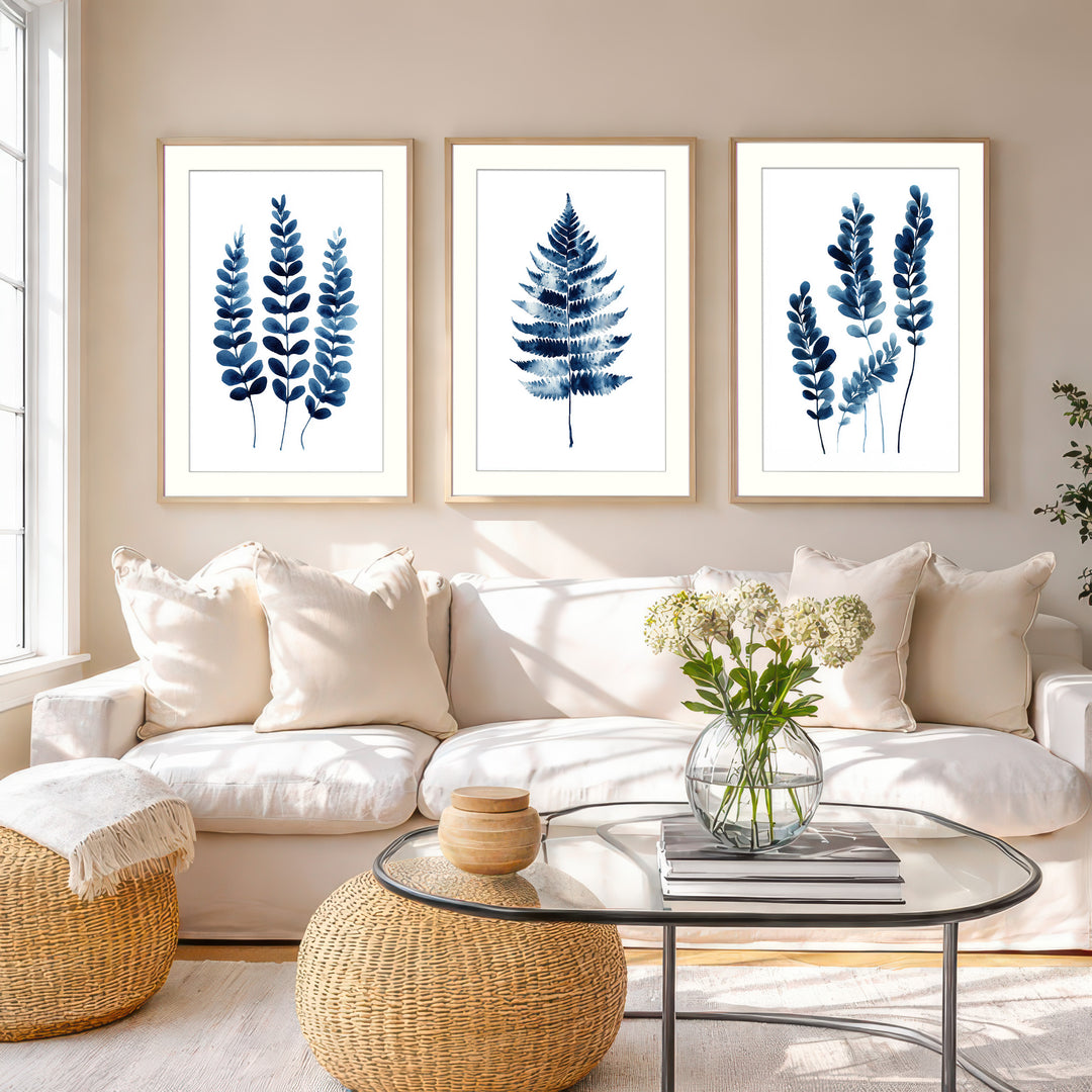 Blue Botanical Wall Art Prints Set of 3