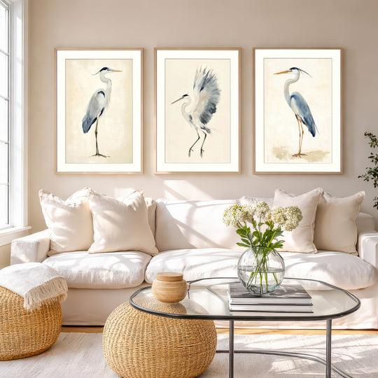 Heron Wall Art Prints Set of 3