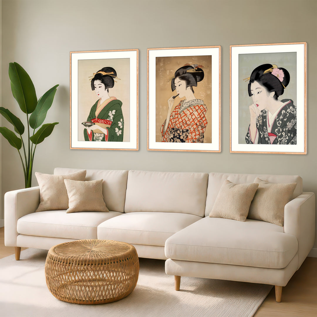 Japanese Geisha Art Prints Set of 3