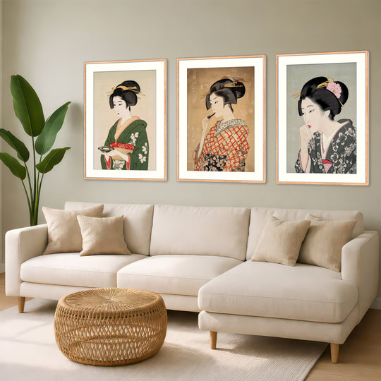 Japanese Geisha Art Prints Set of 3