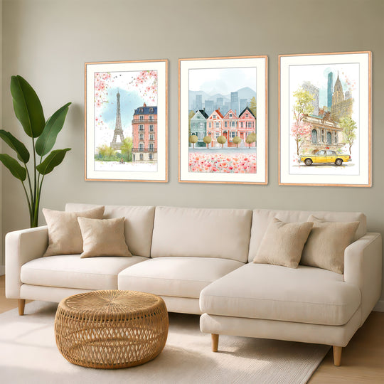 City travel wall art prints set of 3