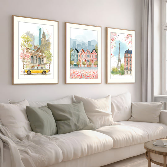 City travel wall art prints set of 3