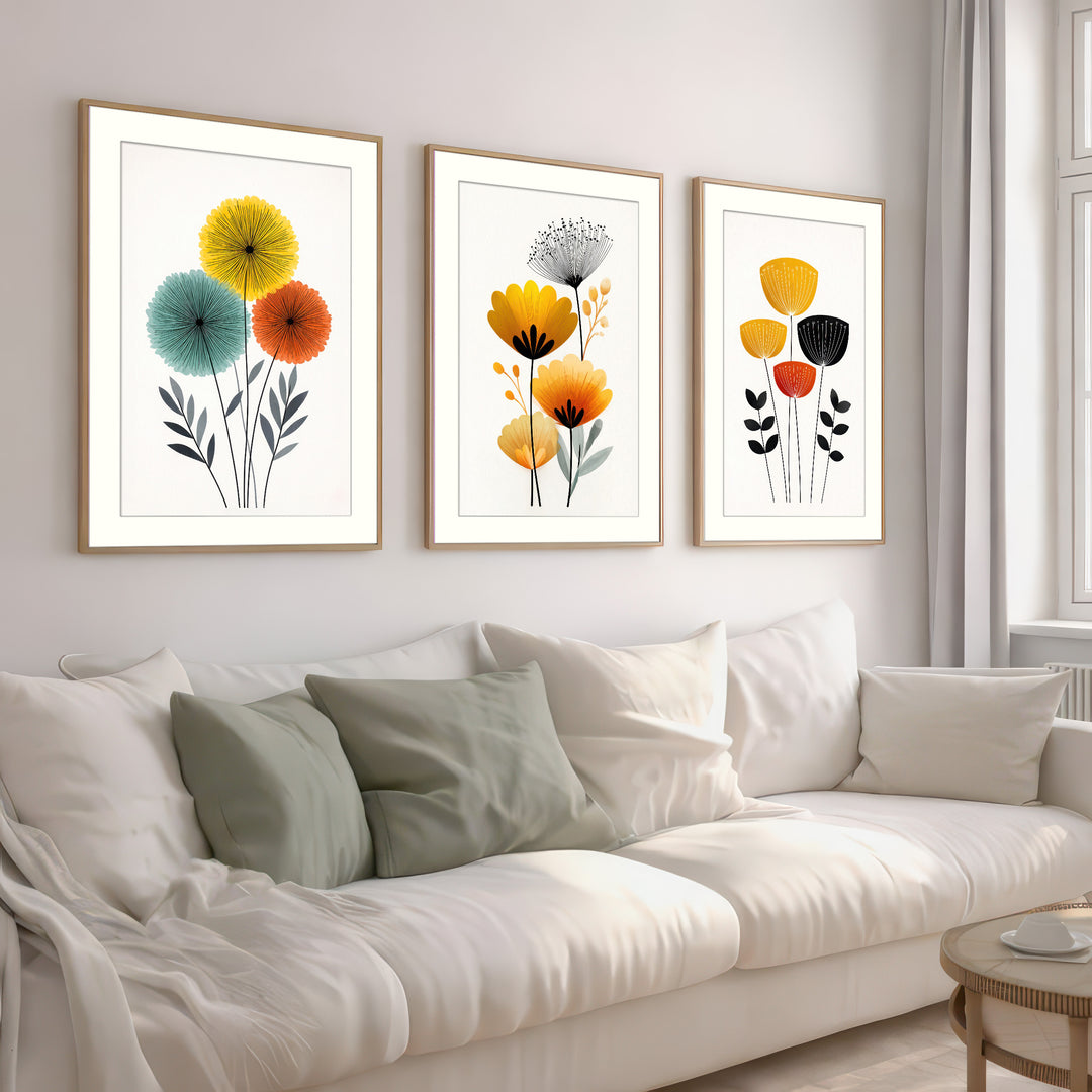Modern Floral Wall Art Prints Set of 3