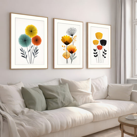 Modern Floral Wall Art Prints Set of 3