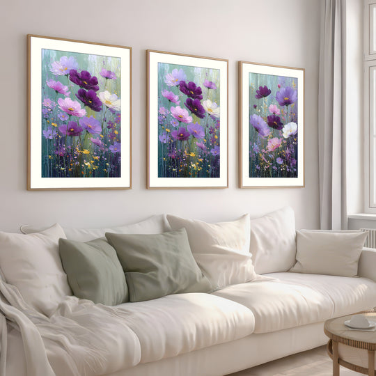 Purple Floral Wall Art Prints Set of 3