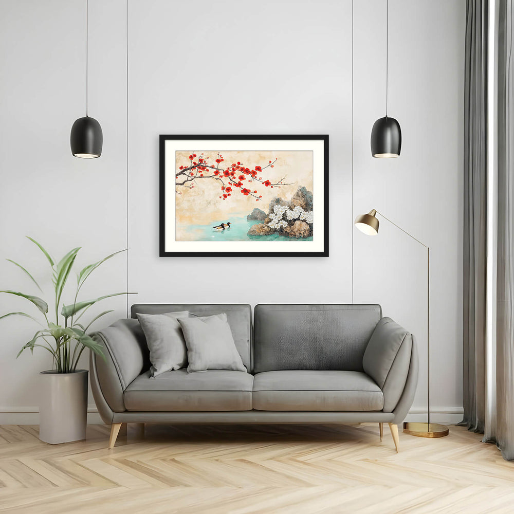 Red Cherry Blossom with Ducks