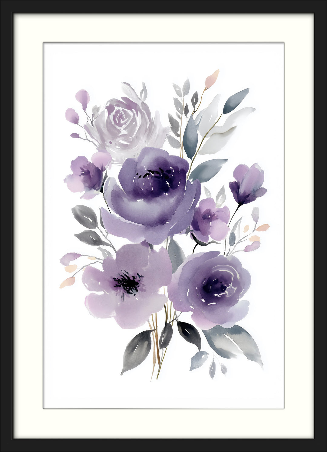 Purple Floral Wall Art Prints Set of