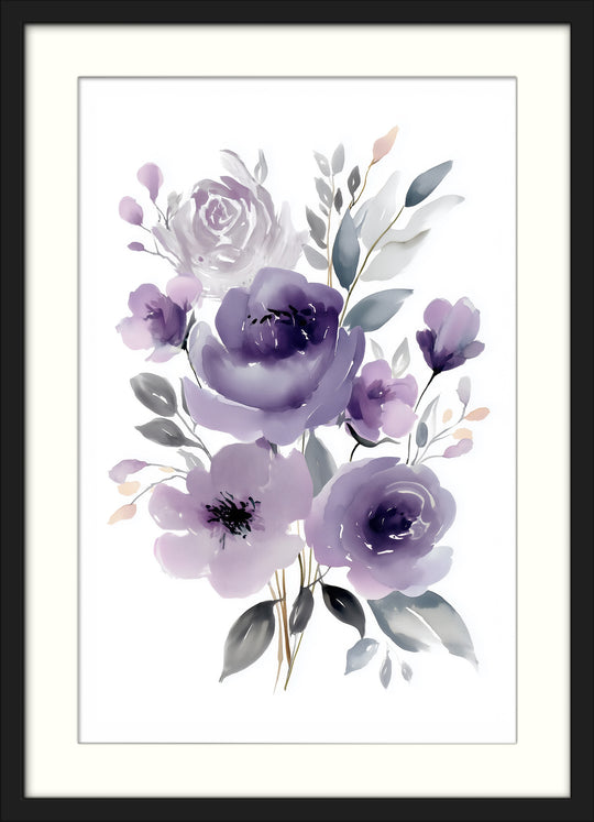 Purple Floral Wall Art Prints Set of