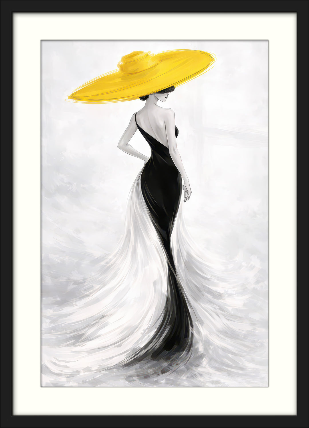 Yellow Hat Black Dress Decor Prints Set of 3