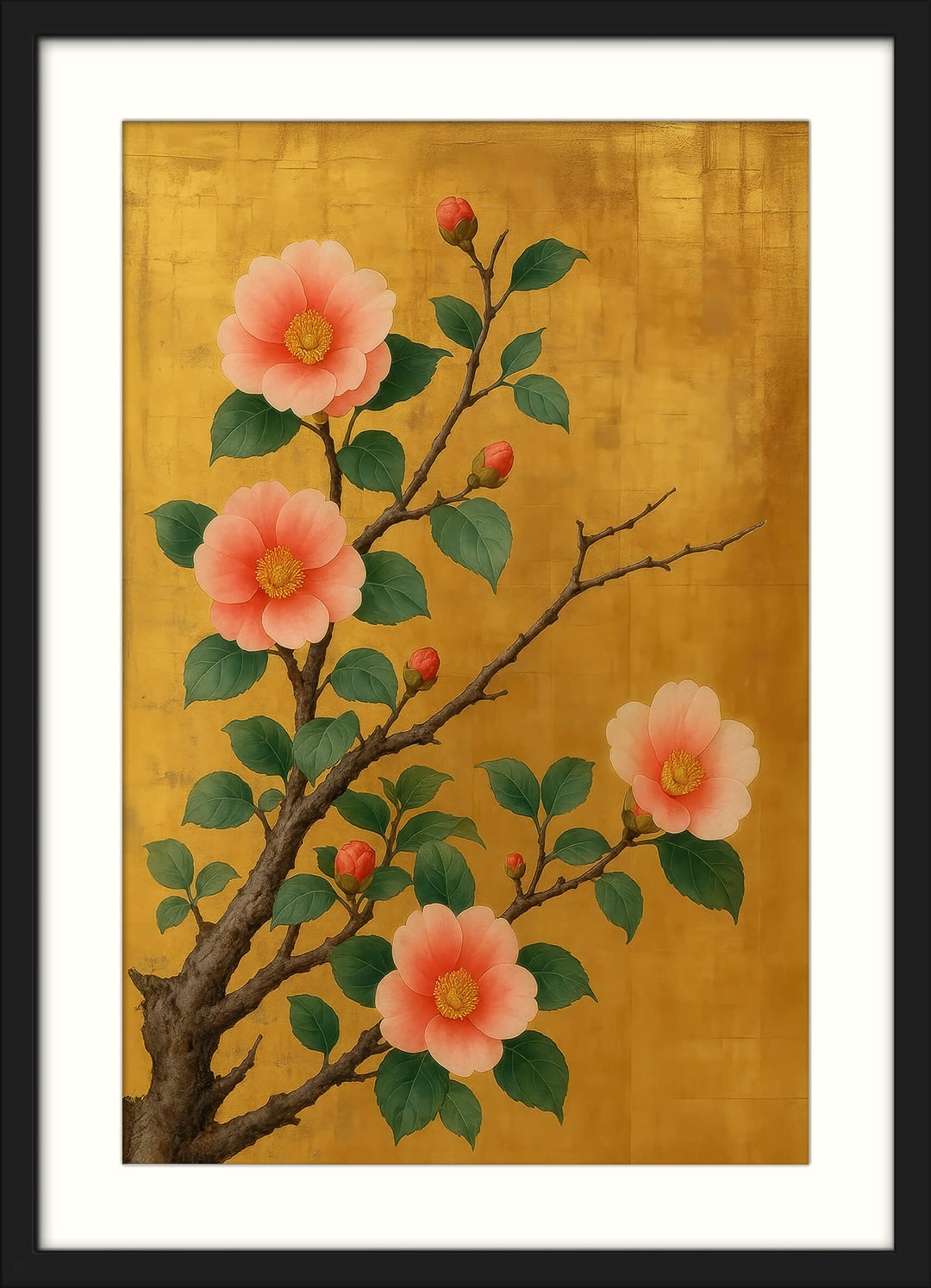 Camellia Flower Print in Rinpa Style