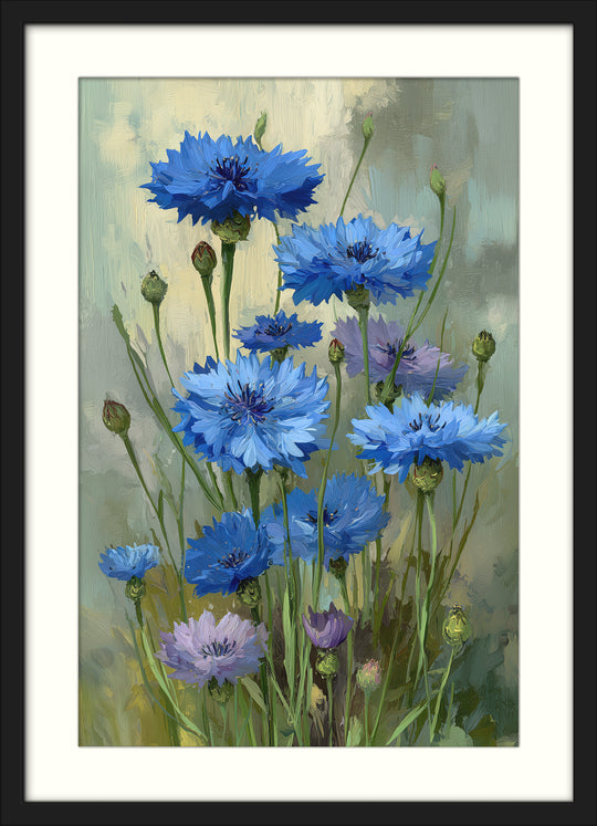 Blue Cornflower Wall Art Prints Set of 2
