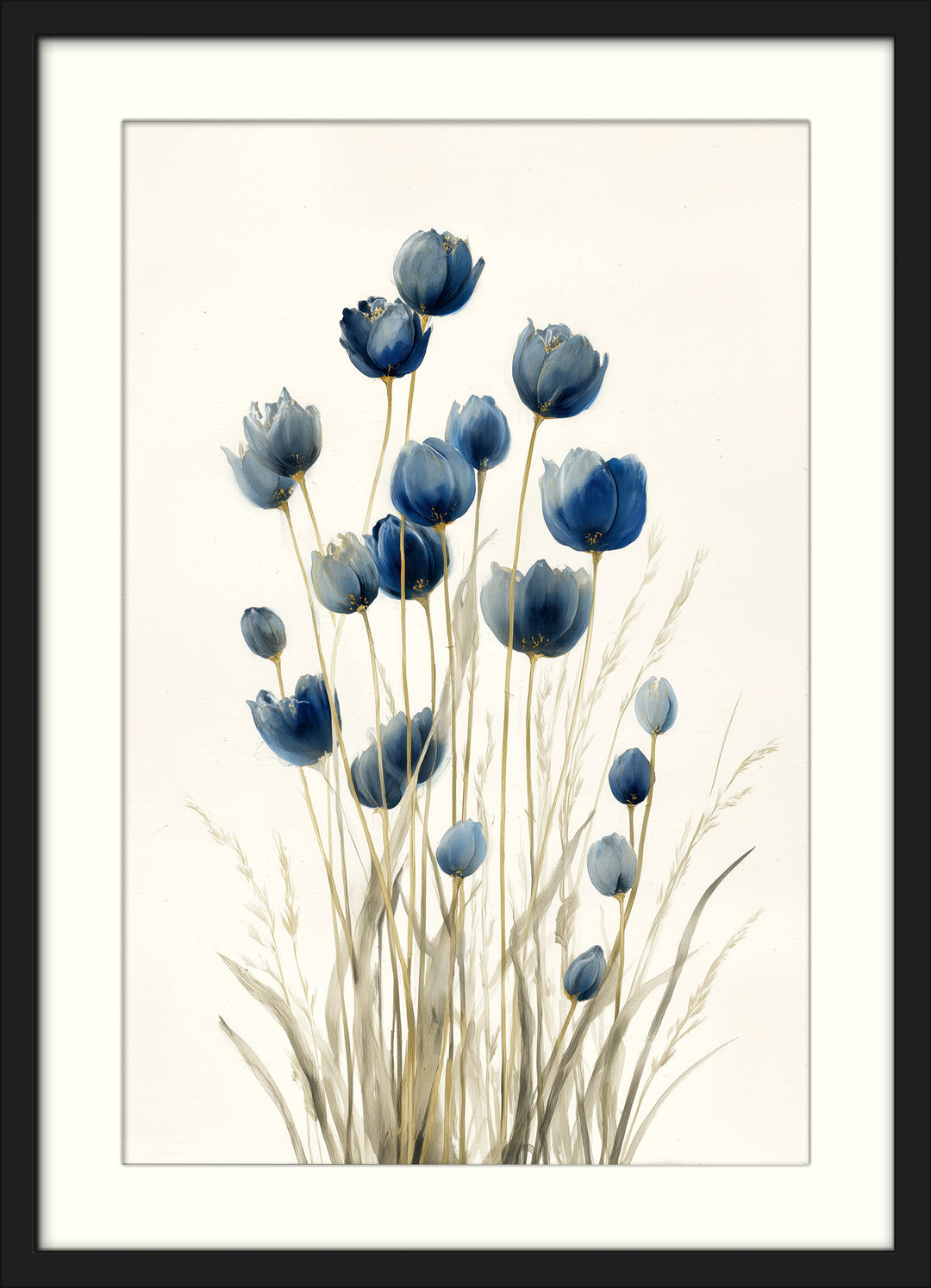 Blue Wildflower Art Print: Botanical Stems