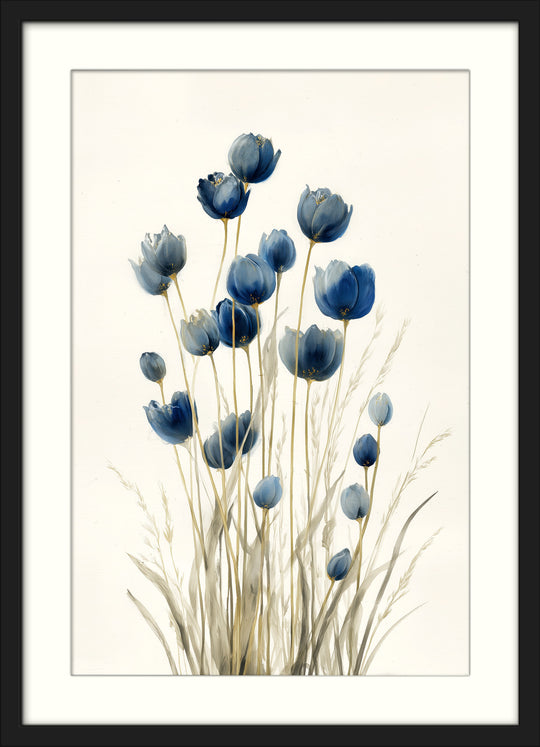 Blue Wildflower Art Print: Botanical Stems