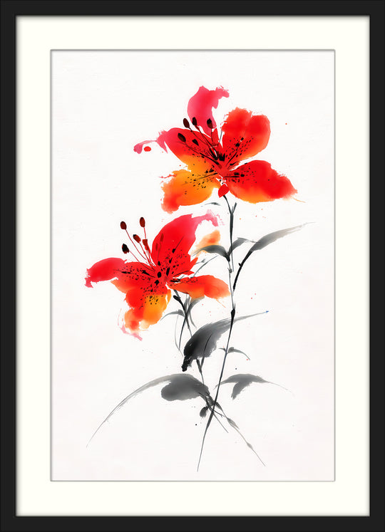 Red Lily Wall Art Prints Set of 2
