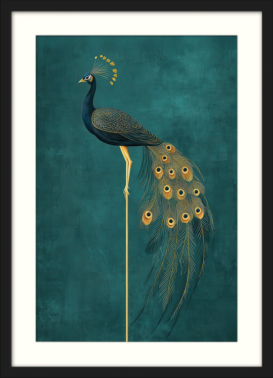 Golden Peacock on Teal