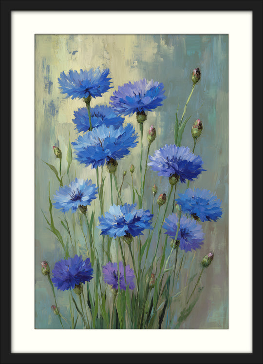 Blue Cornflower Wall Art Prints Set of 2