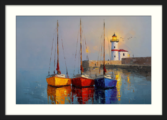 Lighthouse and sailboats wall art print