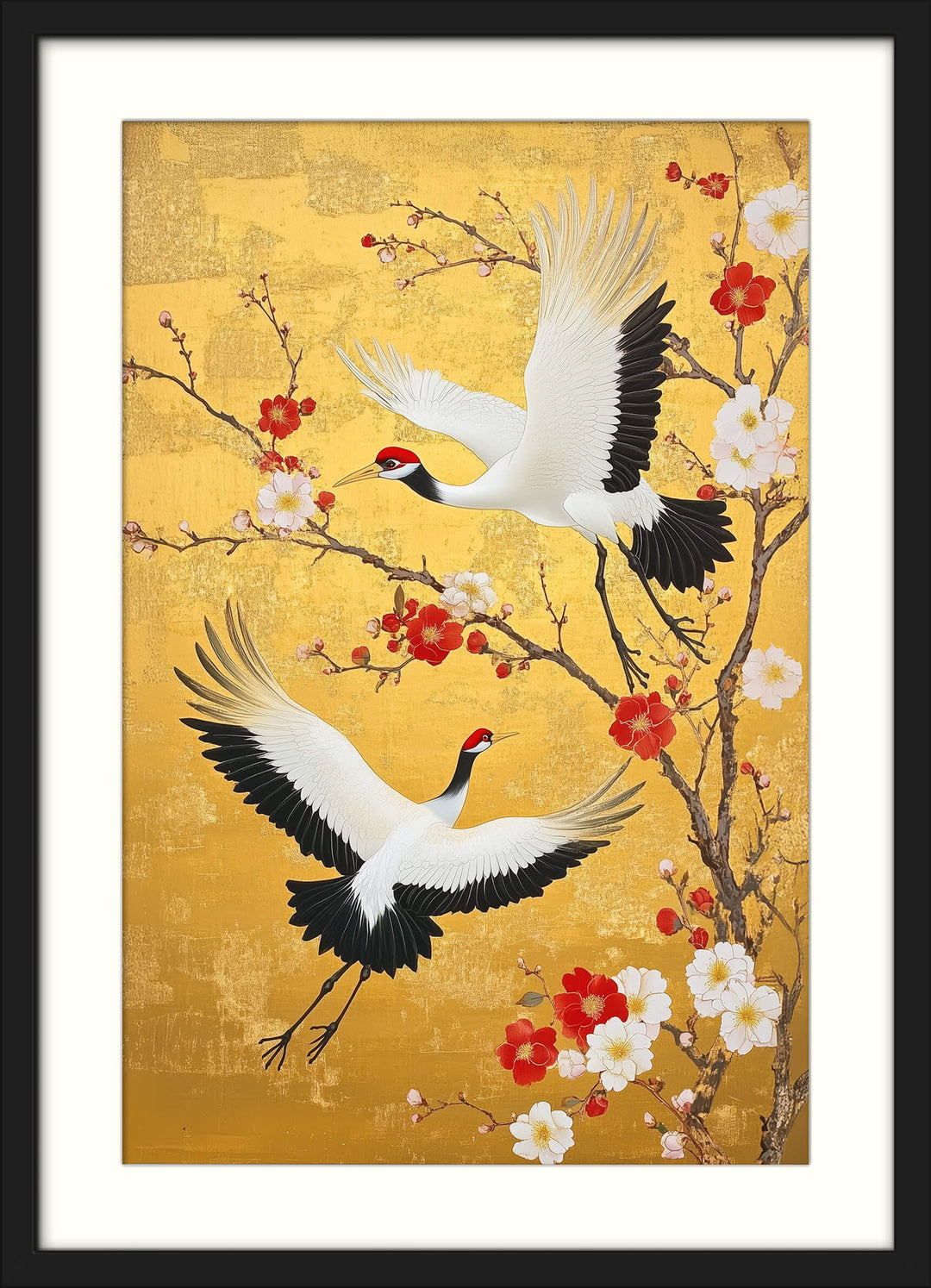 Red Crowned Crane with Plum Blossoms