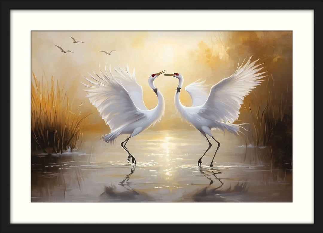 Dancing Crane Pair Wall Art Print