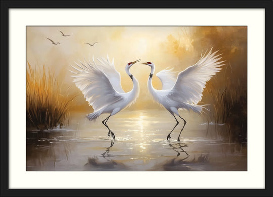 Dancing Crane Pair Wall Art Print