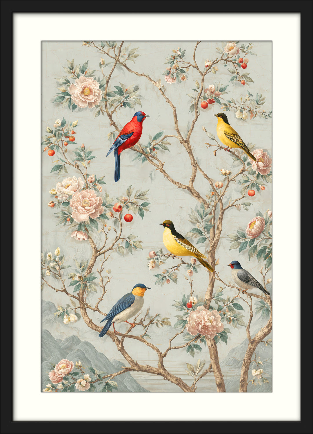 Birds Floral Wall Art Print