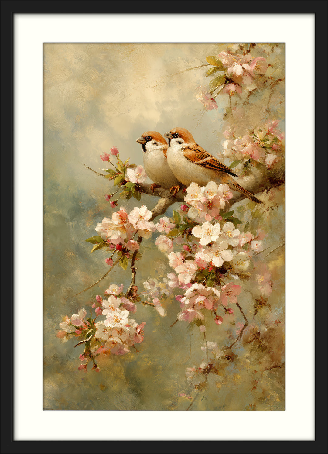 Sparrow Cherry Blossom Wall Art Print