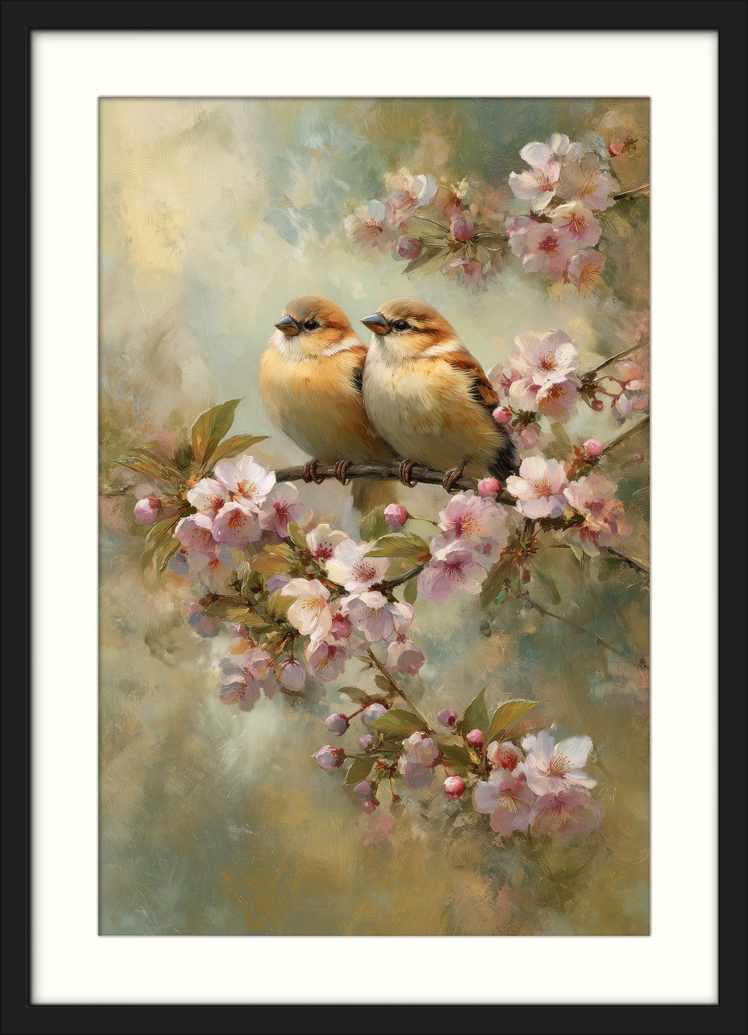 Birds on Blossom Branch Wall Art Print