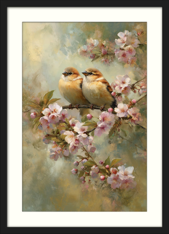 Birds on Blossom Branch Wall Art Print