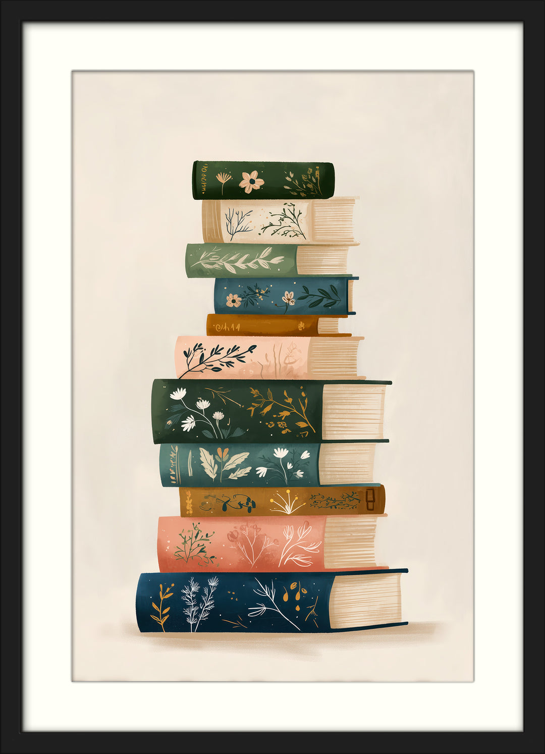 Stacked books wall art print