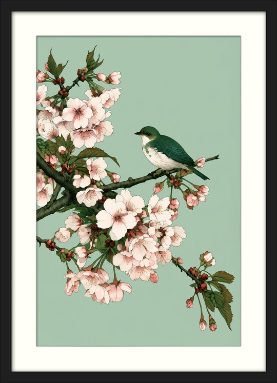 Cherry Blossom Bird Art Print